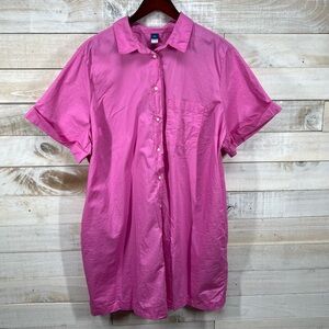 Old Navy Shirt Dress Womens XXL 2XL Pink Button Up Collared‎ Pocket Cotton